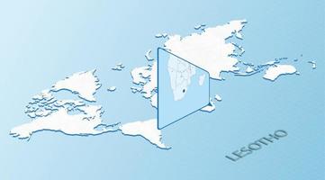 World Map in isometric style with detailed map of Lesotho. Light blue Lesotho map with abstract World Map. vector