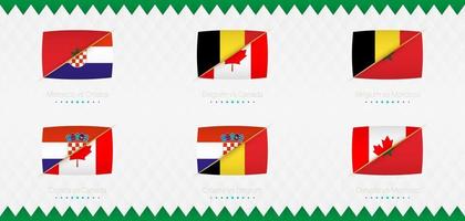 A set of Group F match icons of the 2022 international soccer tournament, the flag and a set of match icons on an abstract background. vector