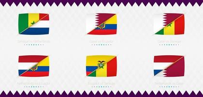 A set of Group A match icons of the 2022 international soccer tournament, the flag and a set of match icons on an abstract background. vector