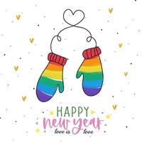 Elastic band mittens in rainbow colors, minimalism, lgbt, happy new year vector