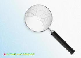 Magnifier with map of Sao Tome and Principe on abstract topographic background. vector