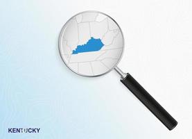 Magnifier with map of Kentucky on abstract topographic background. vector