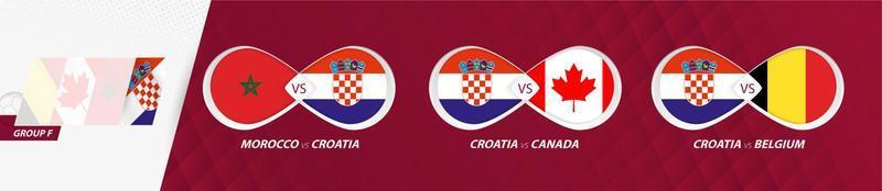 partidos del equipo nacional de croacia en el grupo f, competición de fútbol 2022, icono de todos los juegos en la fase de grupos. vector