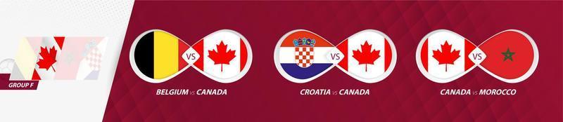 Canada national team matches in group F, football competition 2022, all games icon in group stage. vector