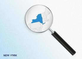 Magnifier with map of New York on abstract topographic background. vector