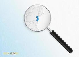 Magnifier with map of New Jersey on abstract topographic background. vector