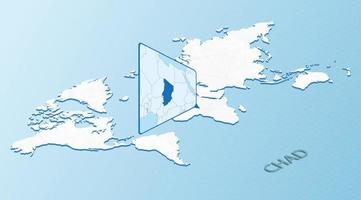 World Map in isometric style with detailed map of Chad. Light blue Chad map with abstract World Map. vector