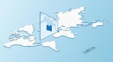 World Map in isometric style with detailed map of Libya. Light blue Libya map with abstract World Map. vector