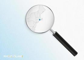 Magnifier with map of Rhode Island on abstract topographic background. vector