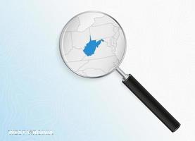 Magnifier with map of West Virginia on abstract topographic background. vector