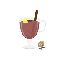 Glass of grog with cinnamon, cloves and lemon in cartoon style. Vector illustration on white background