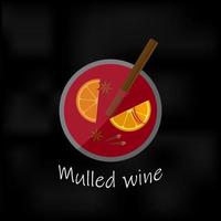 Vector illustration of Mulled wine. Conception of Mulled wine with cinnamon stick, gloves, anise and orange. Can be used for menu, cafe and restaurant.