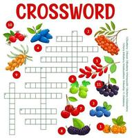 Cartoon berries crossword worksheet, game, puzzle vector
