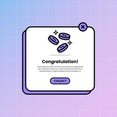 Reward pop up illustration in old school nostalgic design style. User interface element.