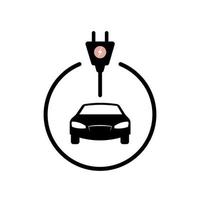 Vector illustration of electric powered car and charging point icons style.
