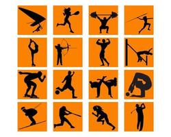 different sports in orange squares on a white background vector