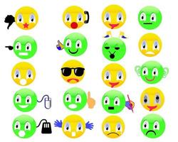 emoticonos verdes y amarillos sobre un fondo blanco vector