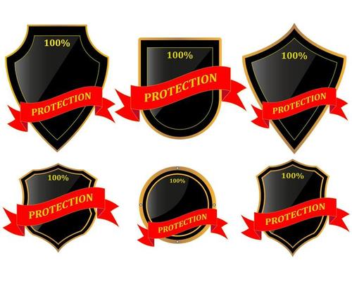 shields with ribbon and the word protection on a white background