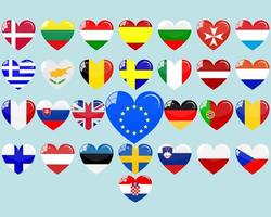 corazones con las banderas de los países europeos vector