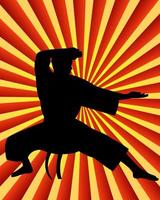 karate man on a red background yellow vector