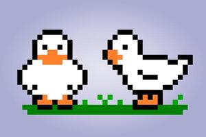 8-Bit pixel of goose. The animal for game assets and Cross Stitch patterns in vector illustrations.