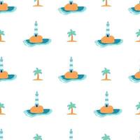 Vector lighthouses seamless pattern with waves, fish, anchor, ocean.