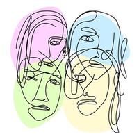 abstract woman face decoration. set of continuous line vector design element