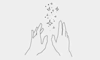 hand try to reach the stars line art style vector design