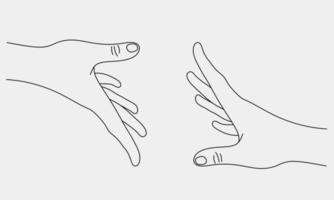 Two hands gesture reach each other minimal line art doodle style vector design element