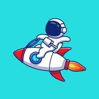 Astronaut Riding Rocket Cartoon Vector Icon Illustration. Space Technology Icon Concept Isolated Premium Vector. Flat Cartoon Style