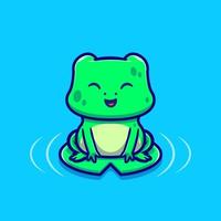 Cute Frog Sitting On A Leaf Cartoon Vector Icon Illustration. Animal Love Icon Concept Isolated Premium Vector. Flat Cartoon Style