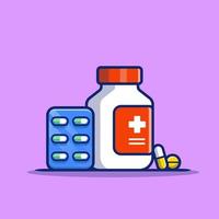 Medicine Jar And Pills Strip Cartoon Vector Icon Illustration. Healthcare Medicine Icon Concept Isolated Premium Vector. Flat Cartoon Style