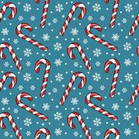 seamless pattern with christmas candy cane caramel and snowflakes, endless background, repeating texture vector