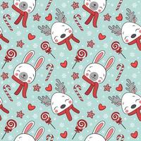 Cute Christmas seamless pattern with bunny and deer. Vector repeating background