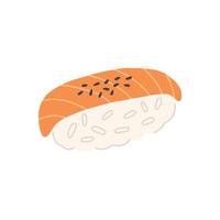 Sake nigiri sushi dish. Traditional Japanese asian food flat illustration on isolated white background vector