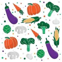 fondo de patrón de impresión vegetal con verduras en diseño plano para plantilla de fondo de restaurante vector