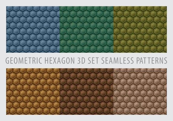 Geometric Hexagon 3D Set Seamless Patterns Color Earth Tone