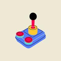 Gaming vintage and retro element Game joystick in flat line style. Hand drawn graphic Game Analog Controller, Game Pad Stick Vector Illustration for decoration, logo, sticker, icon.