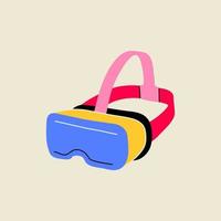 Gaming modern element, Game VR glasses or goggles in flat line style. Hand drawn graphic virtual reality headset, optical technology. Vector Illustration for decoration, logo, sticker, icon.