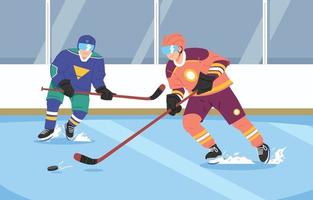 hombres jugando hockey sobre hielo en invierno vector