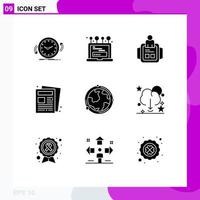 Pack of 9 creative Solid Glyphs of earth paper computer newspaper technology Editable Vector Design Elements