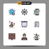 Set of 9 Modern UI Icons Symbols Signs for stock dollar optimization bag mobile Editable Vector Design Elements