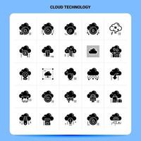 conjunto de iconos de tecnología de nube sólida 25 diseño de estilo de glifo vectorial conjunto de iconos negros diseño de ideas de negocios web y móvil ilustración vectorial vector