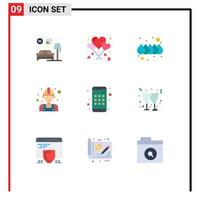 Set of 9 Modern UI Icons Symbols Signs for smartphone app color worker labour Editable Vector Design Elements