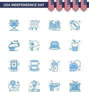 Set of 16 Modern Blues pack on USA Independence Day american ball rugby bridge ball tourism Editable USA Day Vector Design Elements