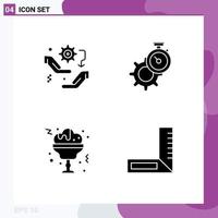 Modern Set of 4 Solid Glyphs and symbols such as gear watch configuration time glass Editable Vector Design Elements