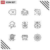 9 Outline concept for Websites Mobile and Apps heart thunder arrows rainy rain Editable Vector Design Elements