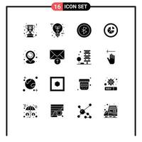 Set of 16 Modern UI Icons Symbols Signs for location pie light diagram analytics Editable Vector Design Elements