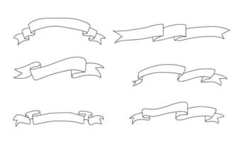 Set of hand draw ribbon in doodle style. Vector illustration.