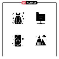 Set of 4 Vector Solid Glyphs on Grid for cloth mobile gown folder spy Editable Vector Design Elements